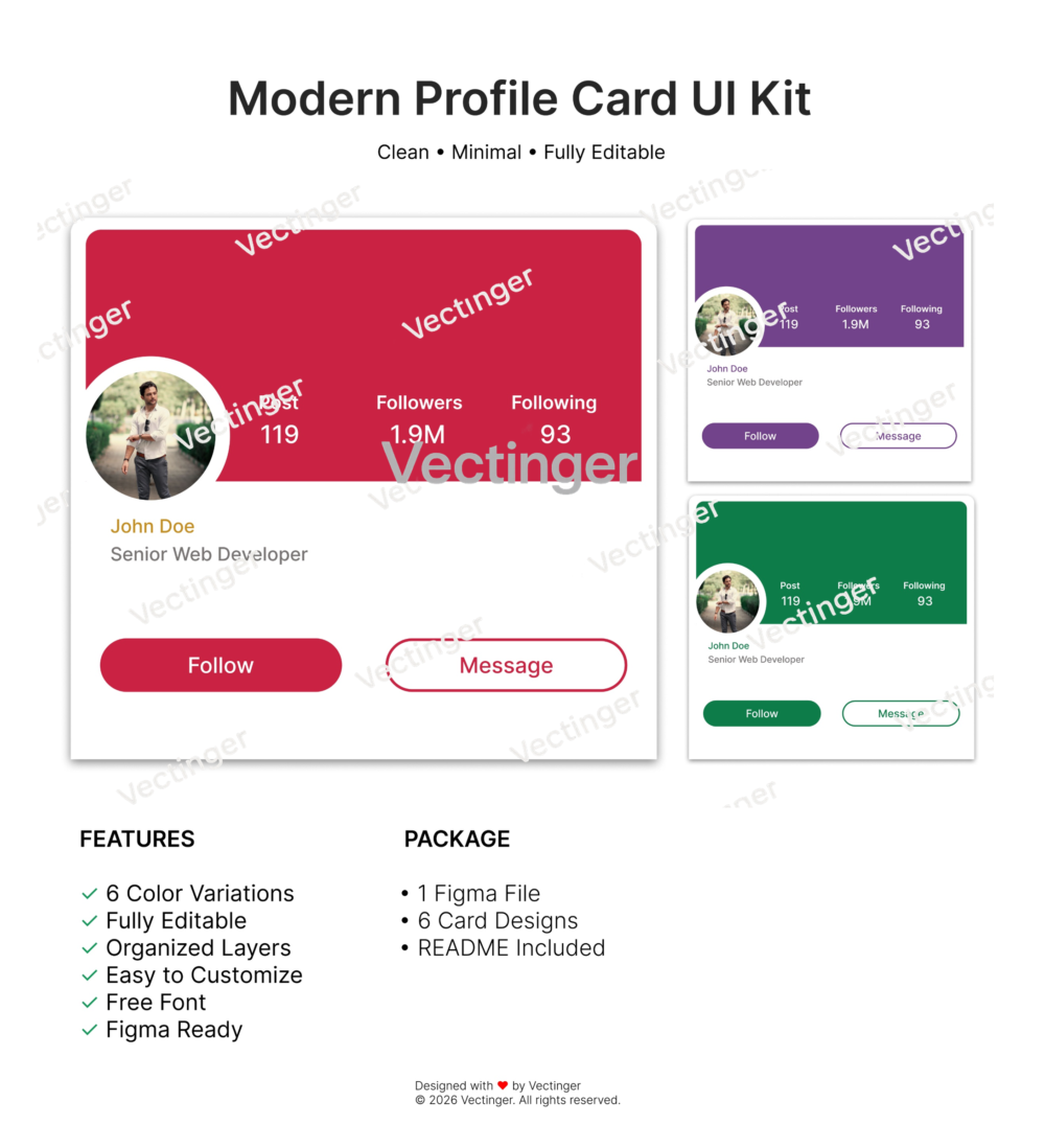 Modern Profile Card UI Kit – 6 Editable Figma Templates