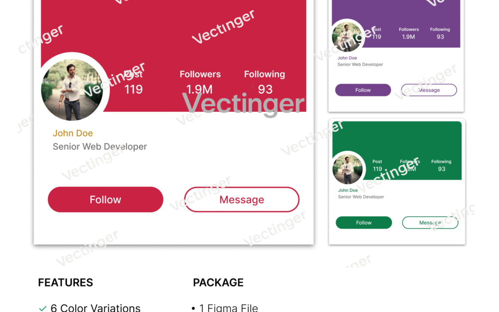 Modern Profile Card UI Kit – 6 Editable Figma Templates
