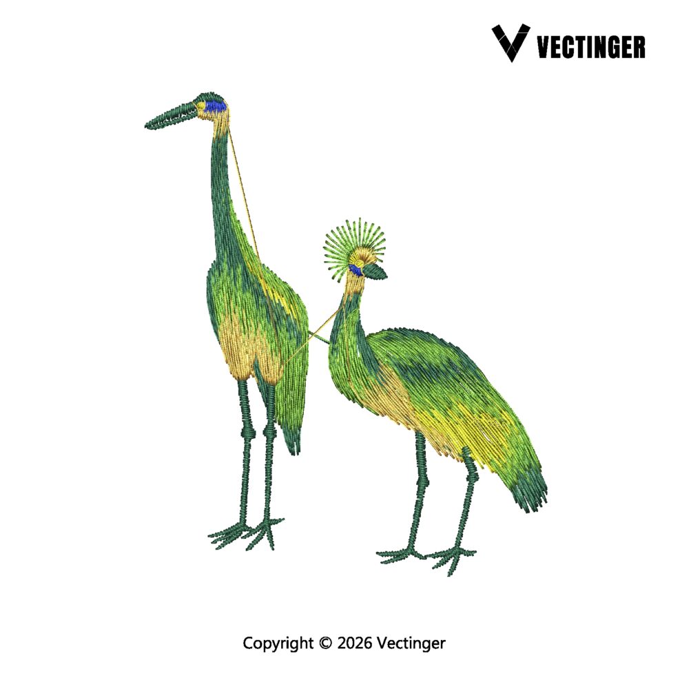 Crested Cranes Bird Embroidery Design
